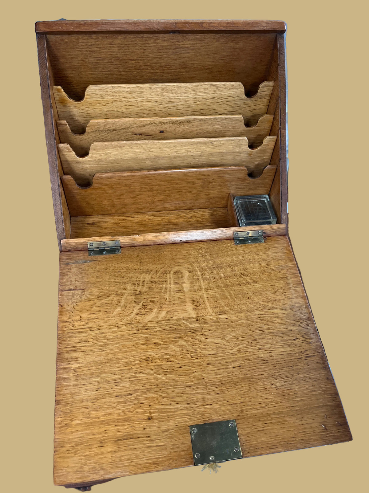 Antique Oak Stationery Cabinet w/Key