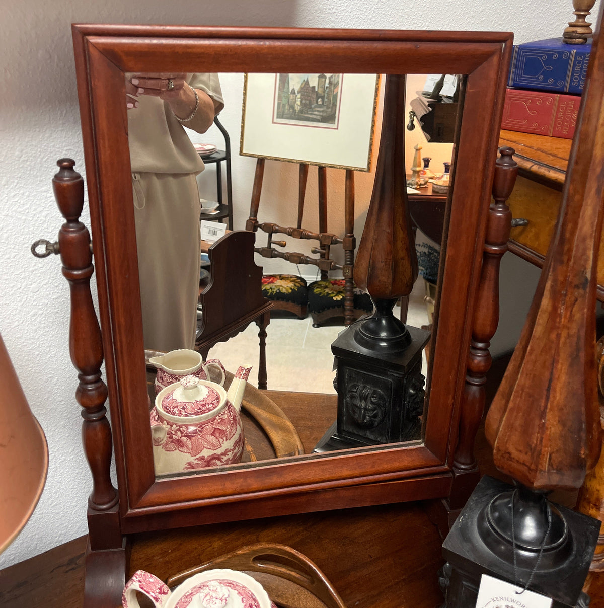 19th-Century Victorian Mahogany Tabletop Swivel Shaving Mirror