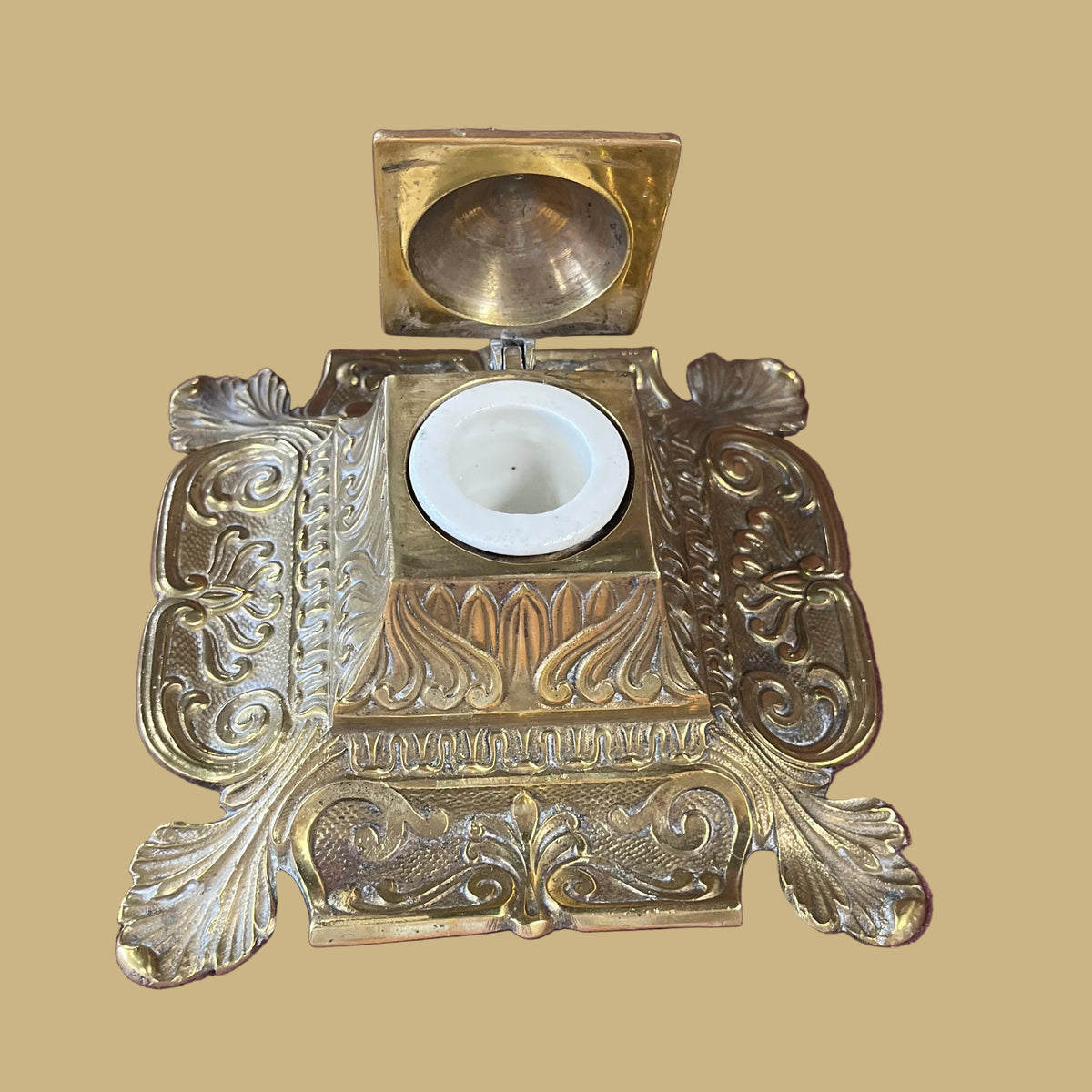 19th-century French Rococo Revival Brass Inkwell