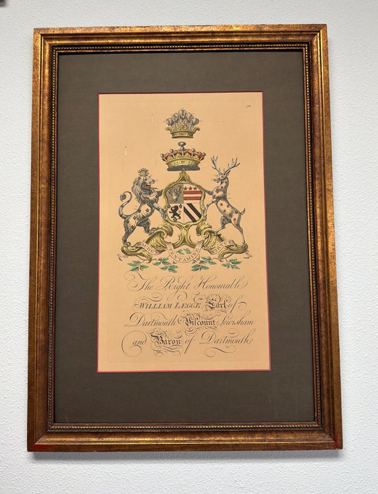 Framed Print Coat of Arms for William Legge, the Second Earl of Dartmouth