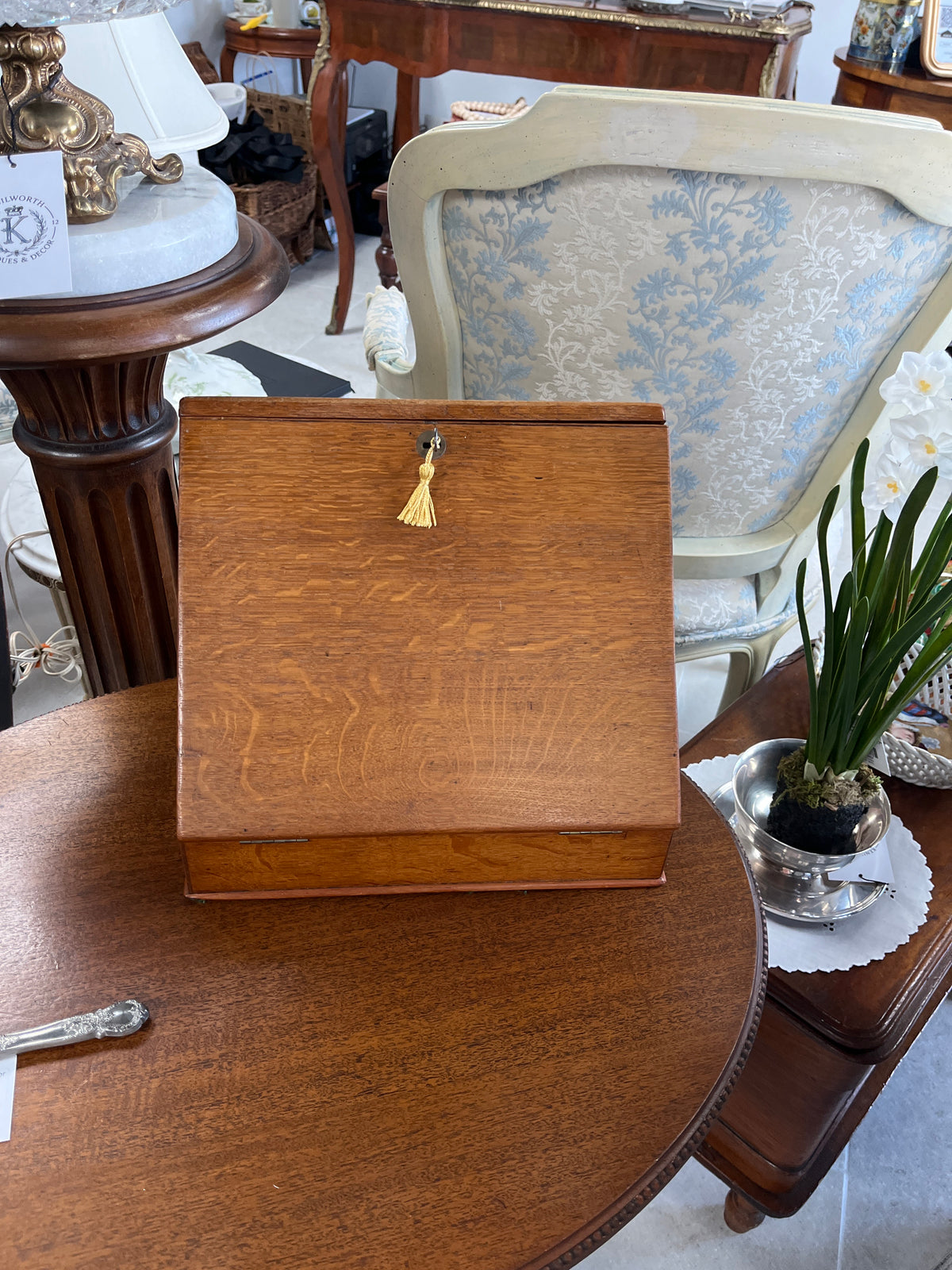 Antique Oak Stationery Cabinet w/Key