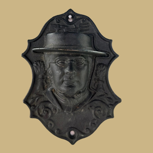 Wall-mounted Cast Iron Match Safe featuring Horace Greeley from the 1872 Presidential Campaign