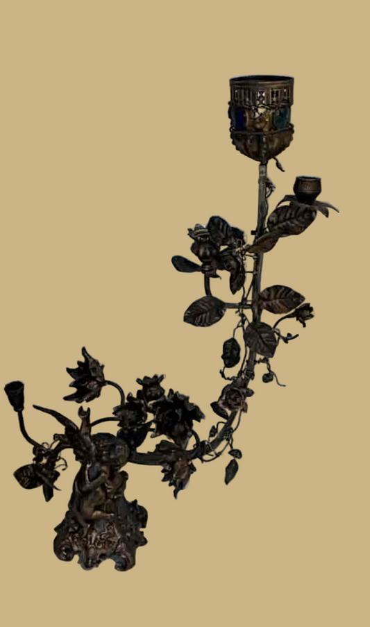 A 19th-century Candelabra w/Cherub & Floral Motifs, Pair