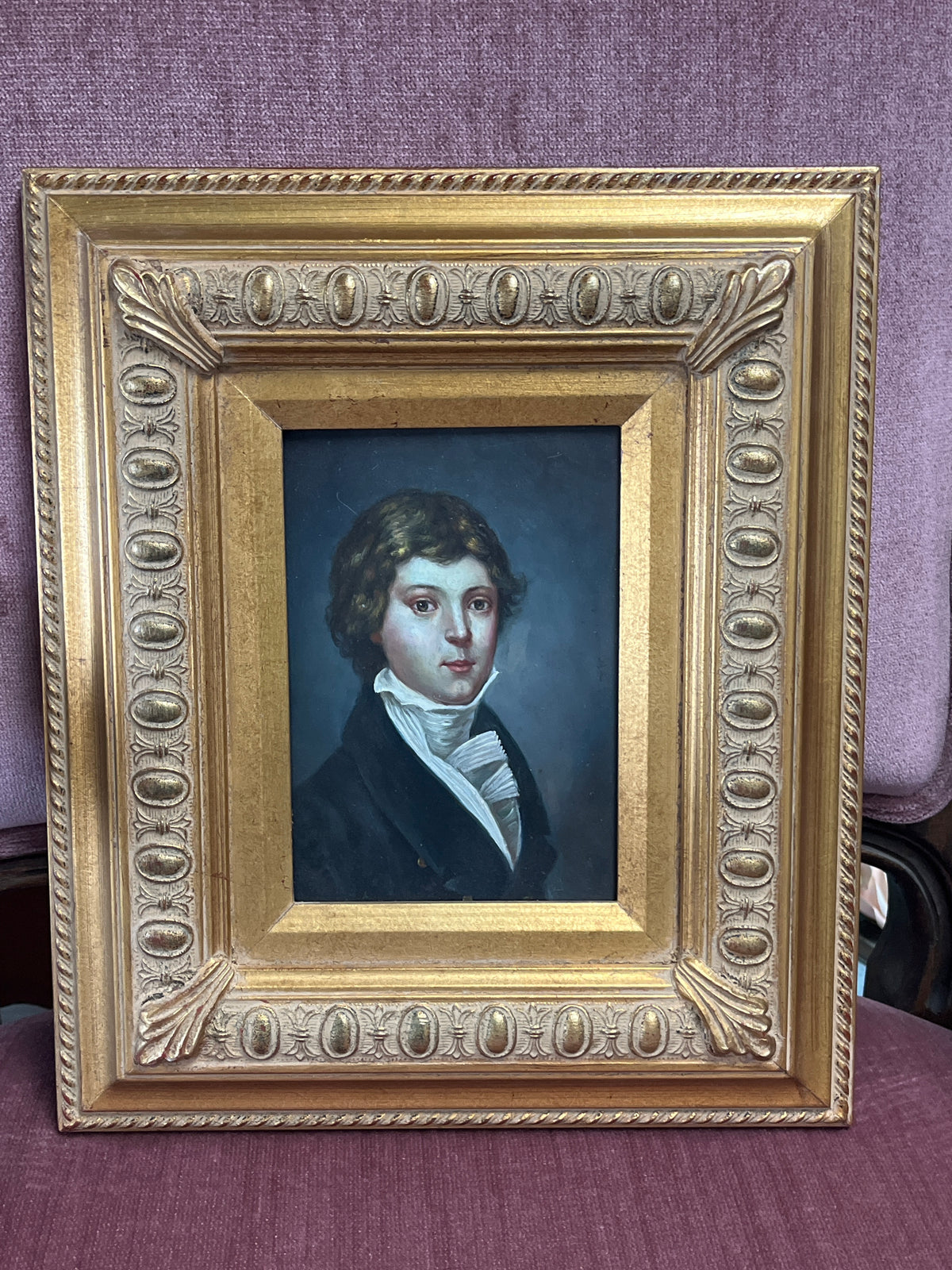 Antique European Oil Painting on Copper Plate of  Young Gentleman