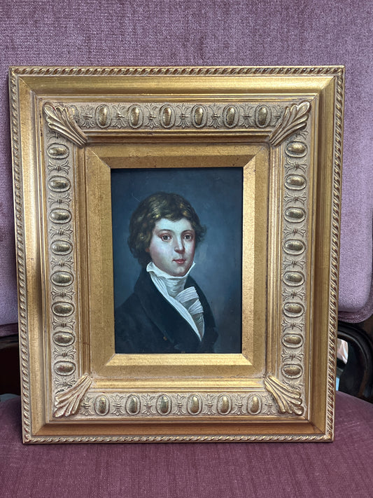 Antique European Oil Painting on Copper Plate of  Young Gentleman