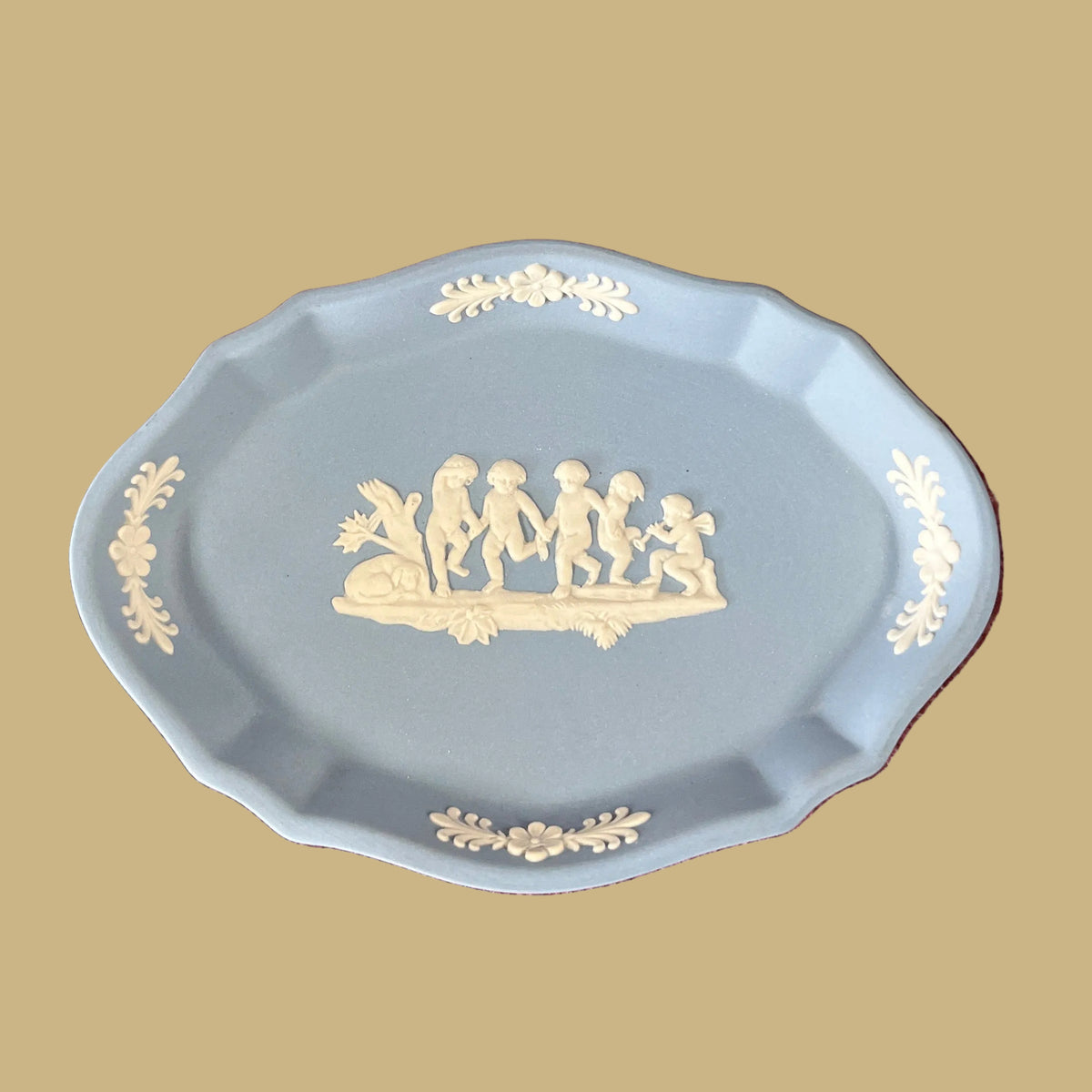 Vintage Wedgwood Jasperware Oval Trinket Dish w/Cherubs