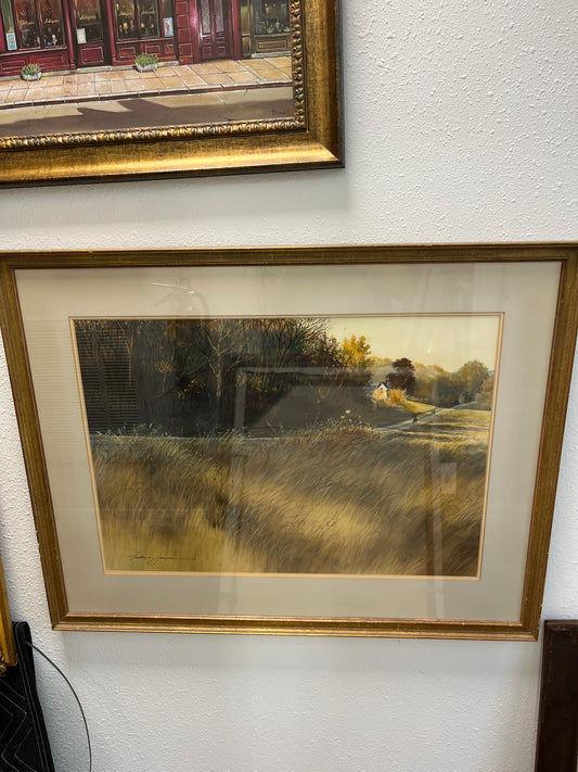 Original Watercolor Painting of a Rural Field by Frederic James.