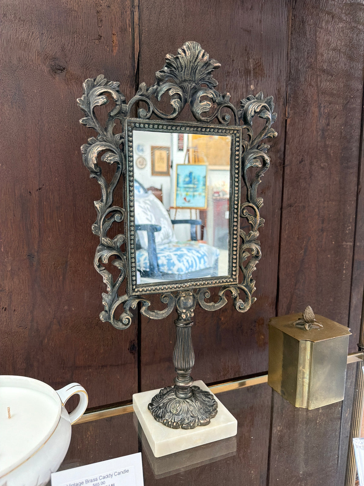 Ornate Tabletop Mirror on Marble Base