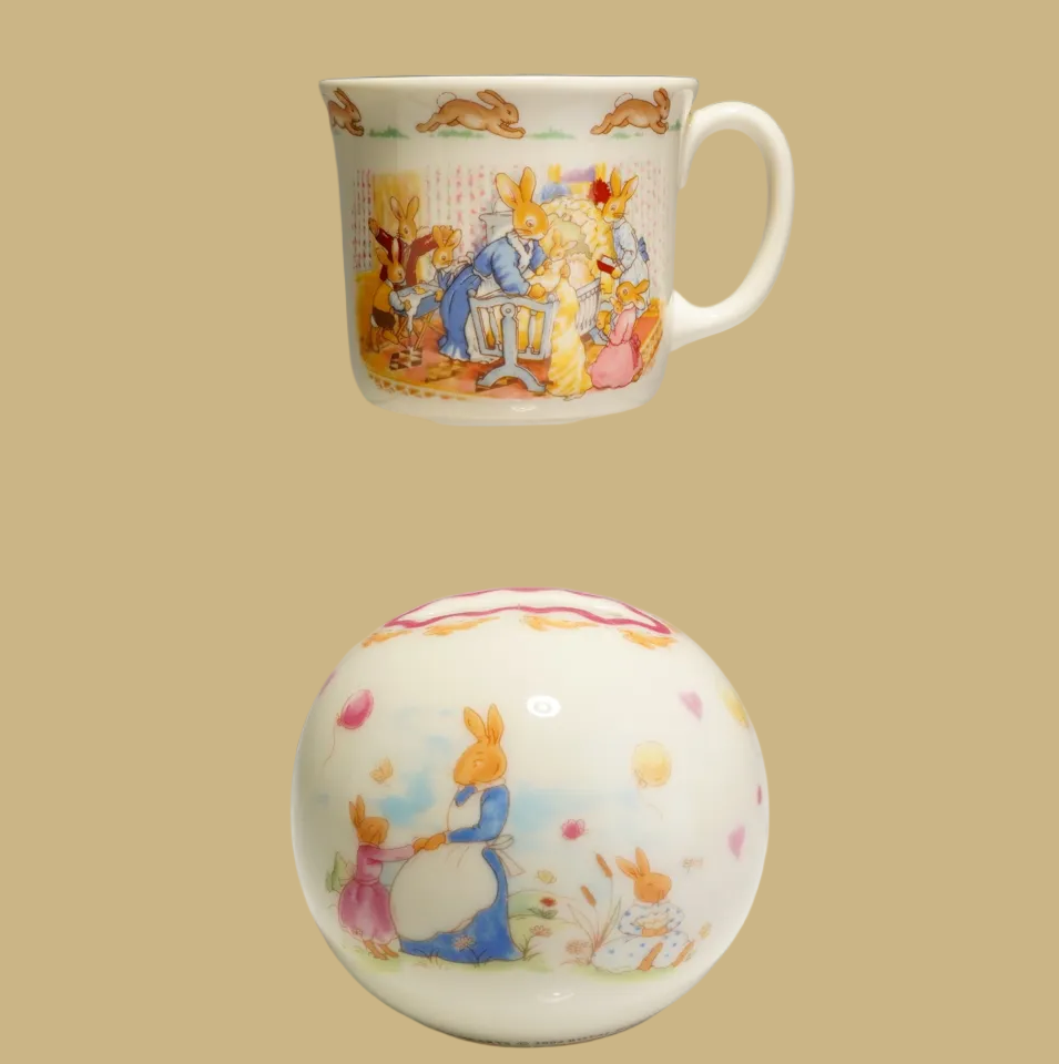 Royal Doulton Bunnykins Christening Mug & Sweet Hearts Money Bank, Set