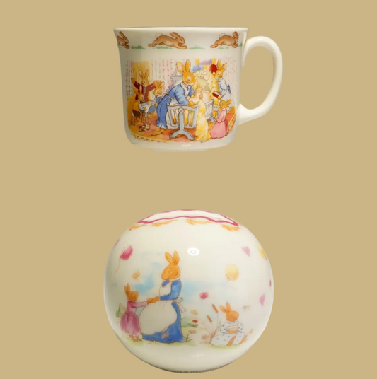 Royal Doulton Bunnykins Christening Mug & Sweet Hearts Money Bank, Set