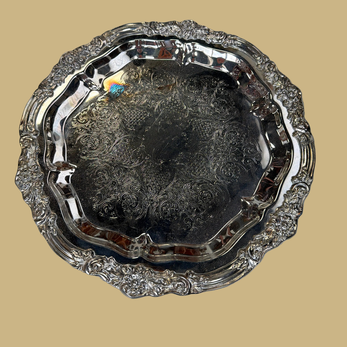 FB Rogers Silver-Plate Round Serving Tray