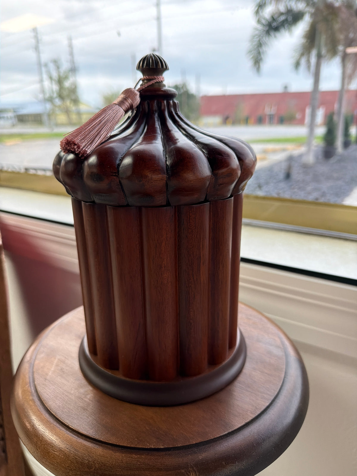 Decorative Wooden Lidded Jar with Finial