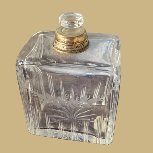 Antique Crystal Etched Perfume Bottle, Large