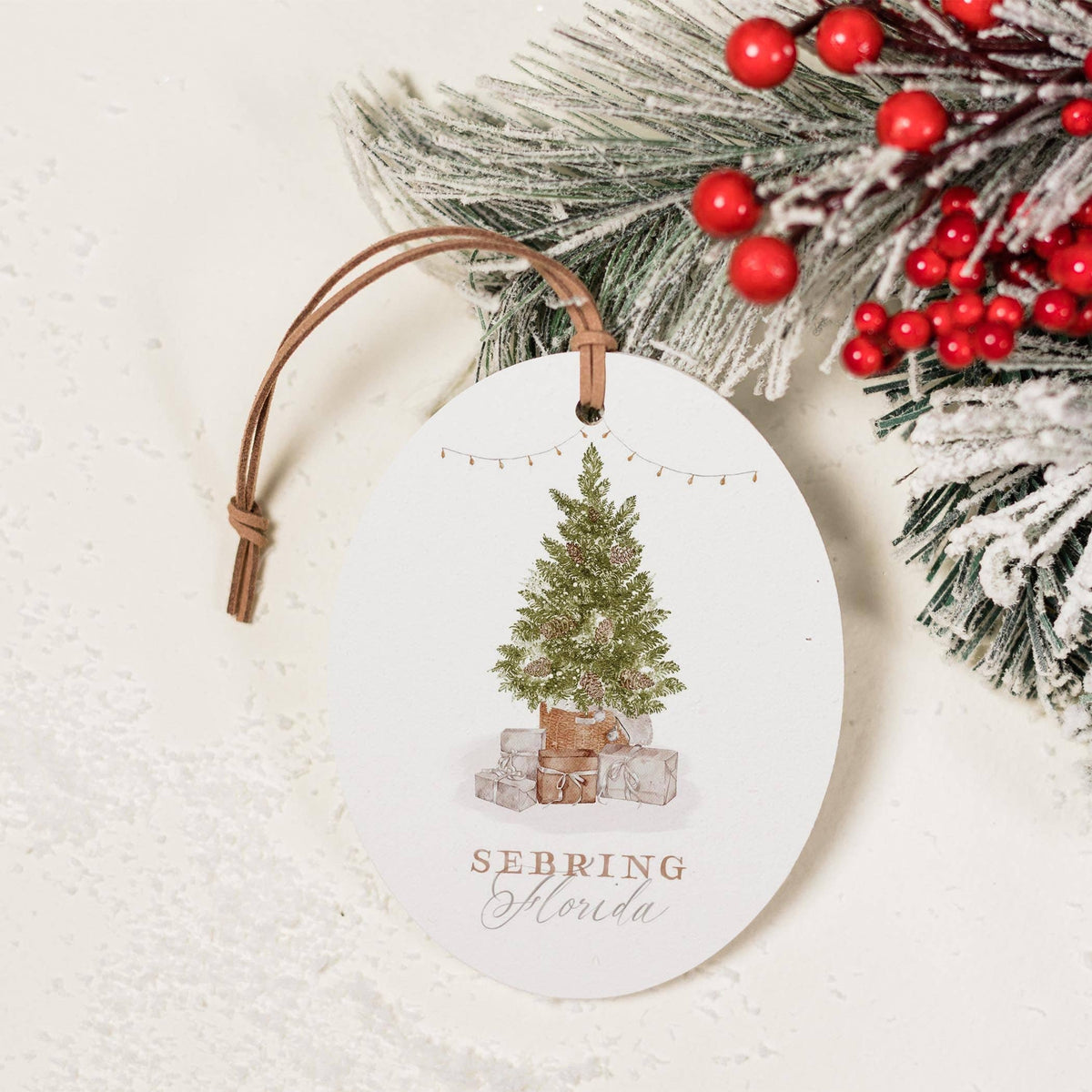Oval Ornament-Cottage Tree Sebring Florida: White/ Regular
