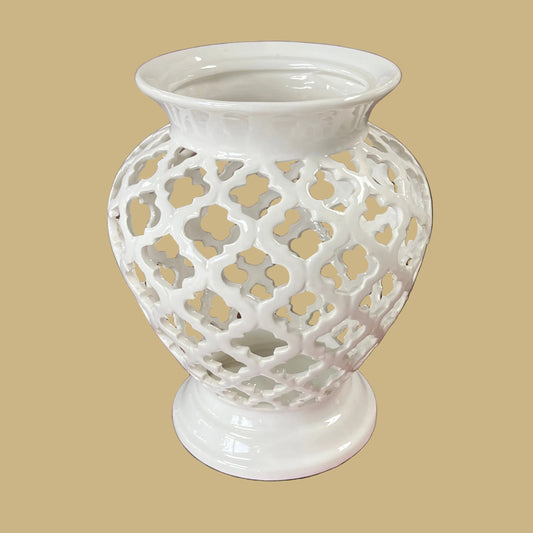 Vintage White Ceramic Reticulated Lattice Vase