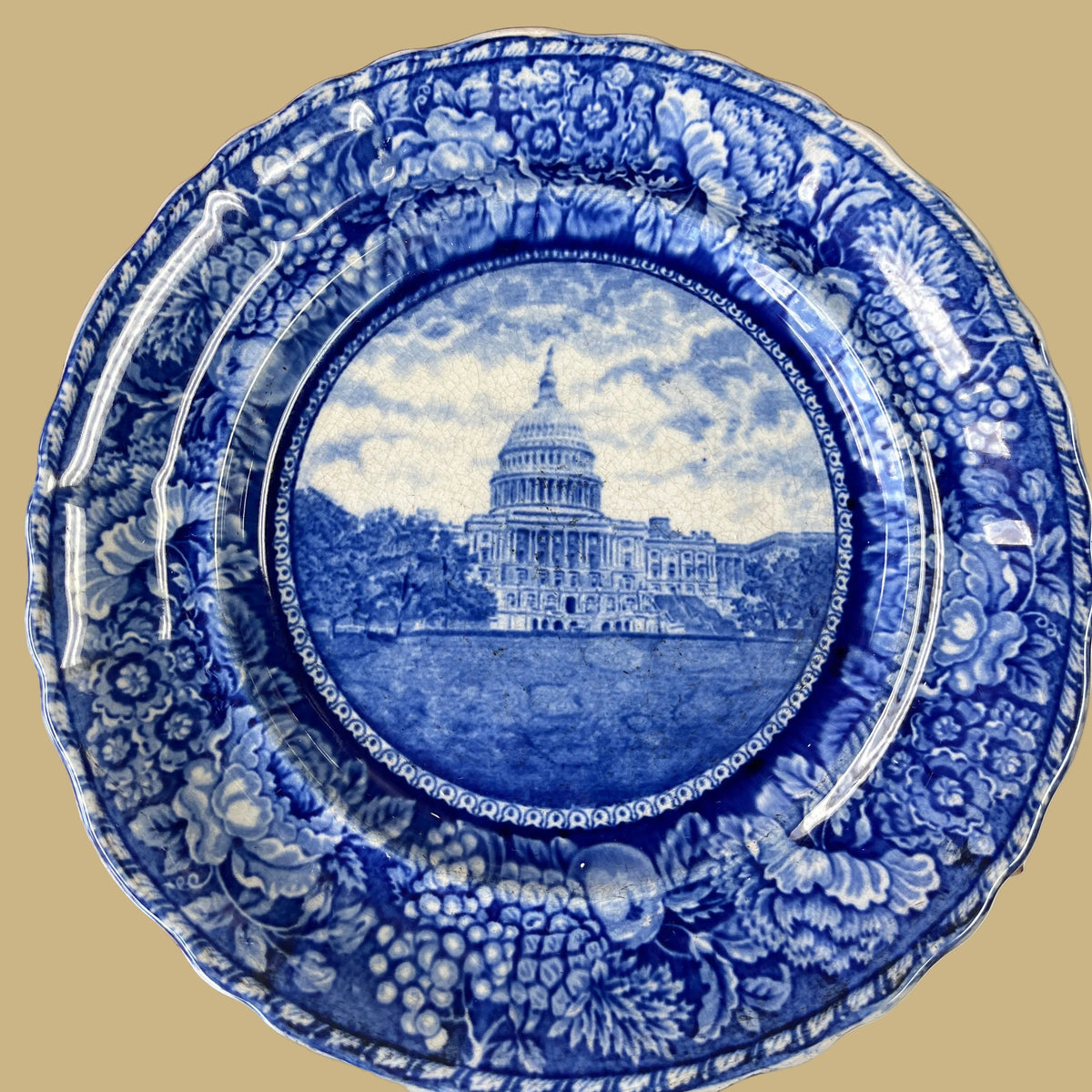B&W Staffordshire Transferware Plate of the U.S. Capitol