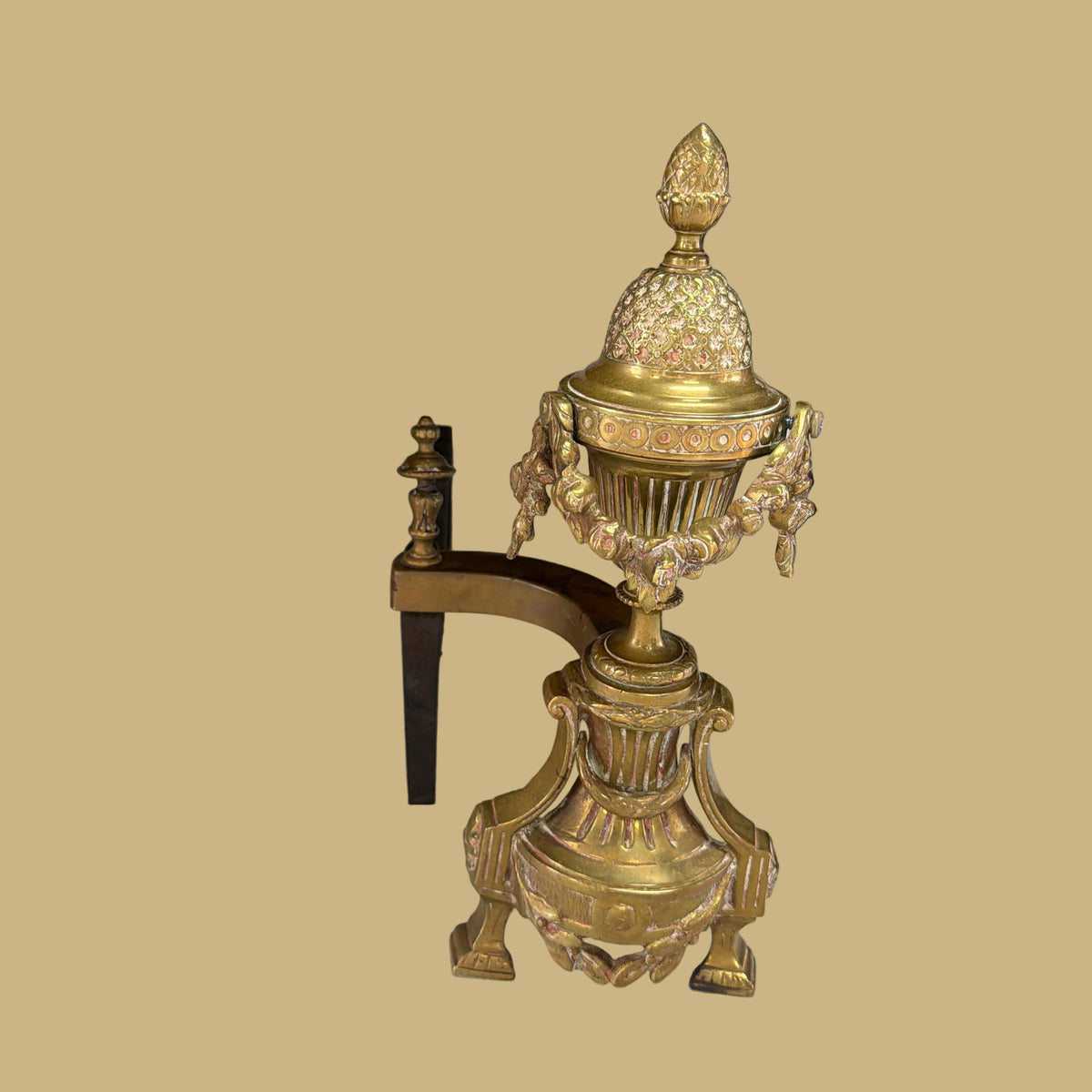 French Louis XVI Style Gilt Bronze Andirons, Pair