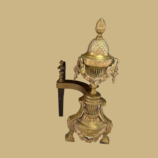 French Louis XVI Style Gilt Bronze Andirons, Pair