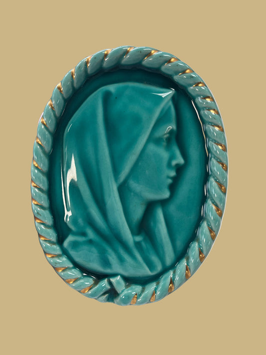 Enameled Ceramic Turquoise Virgin Mary