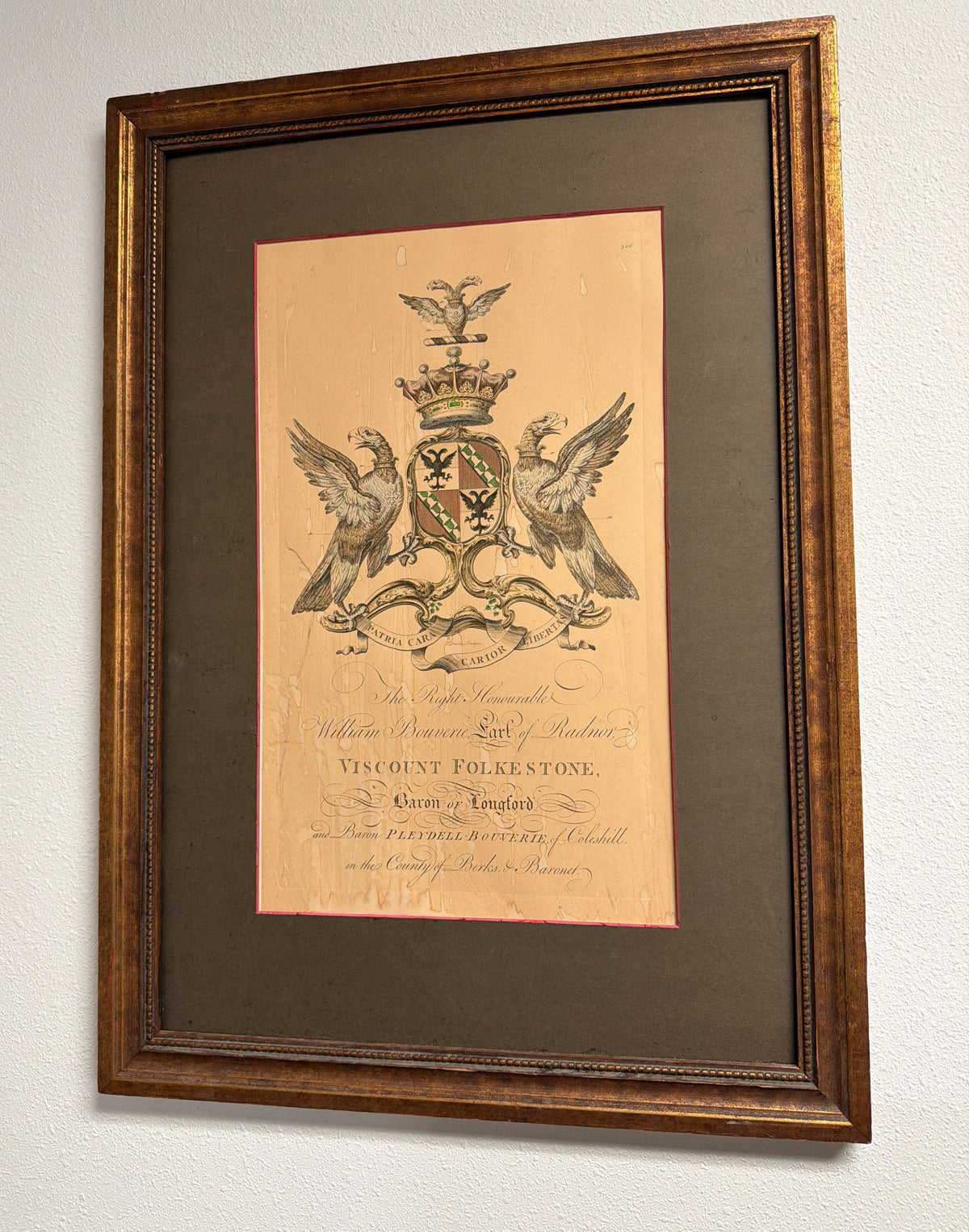 Framed Print Coat of Arms for William Bouverie, 1st Earl of Radnor