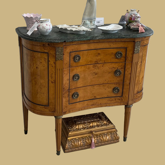 Vintage burl wood commode w/green marble top