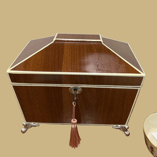 Vintage Wood Decorative Jewelry Box w/Velvet Interior