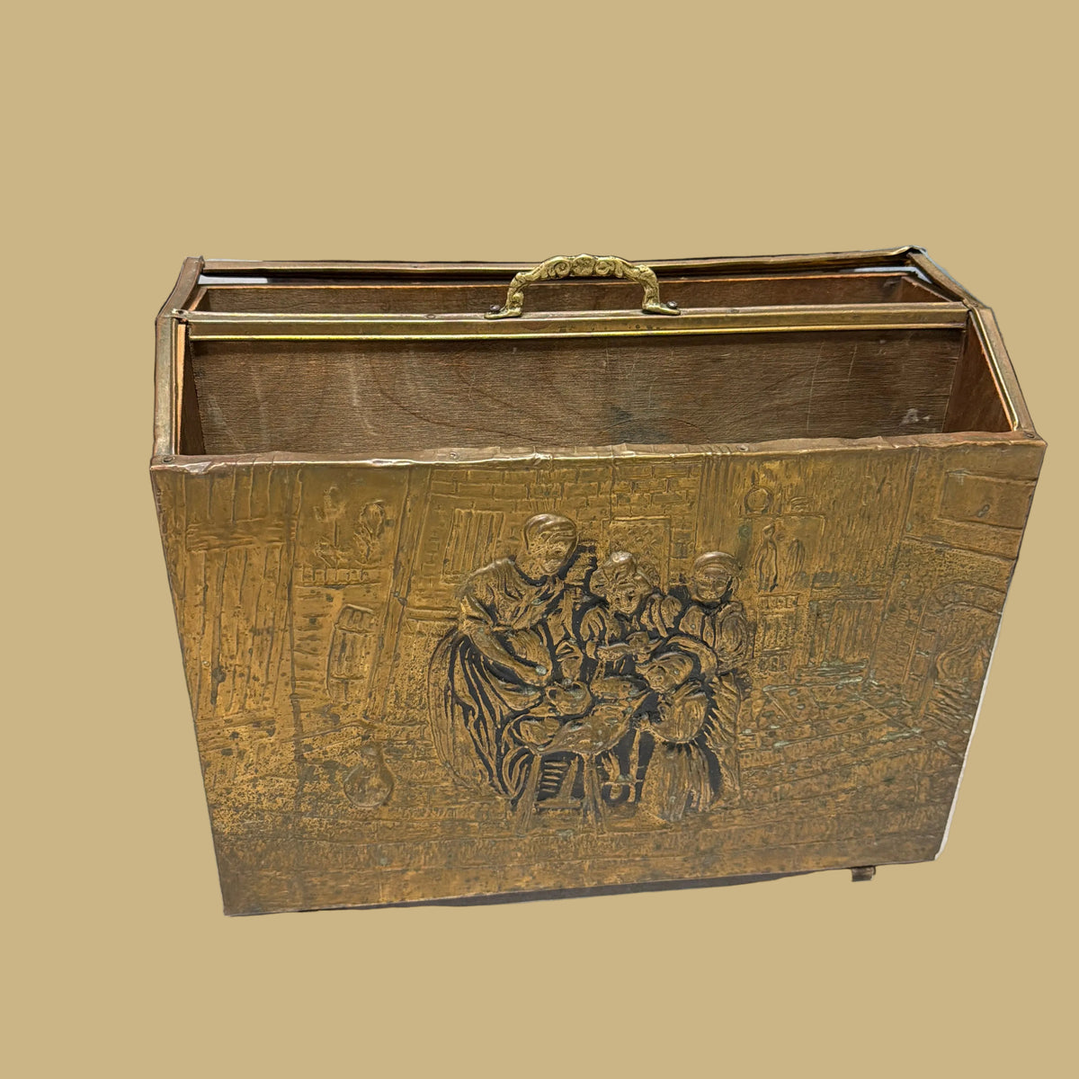 Brass & Wood Embossed Magazine Rack