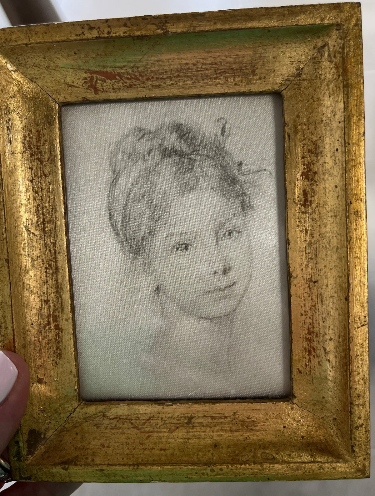 Italian Silk Sketch Portrait of a Young Girl