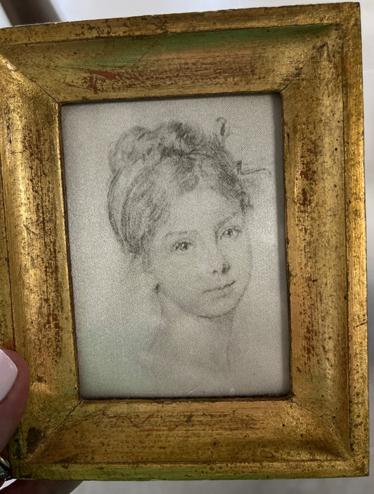 Italian Silk Sketch Portrait of a Young Girl