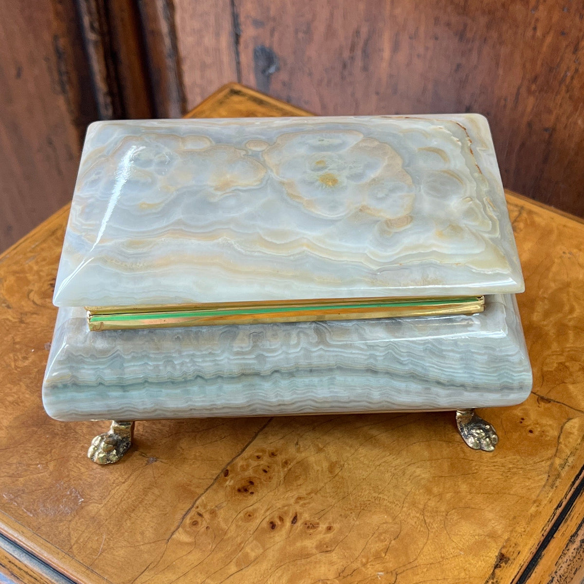 Italian Onyx Brass Footed Box