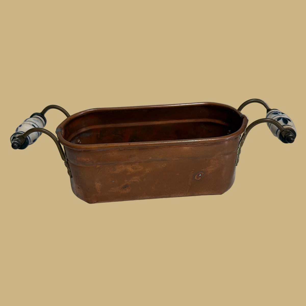 Mini Copper Oval Jardiniere with Delft Handles