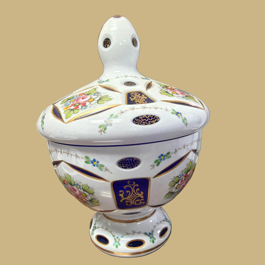 Bohemian Moser White Cased Footed Candy Dish