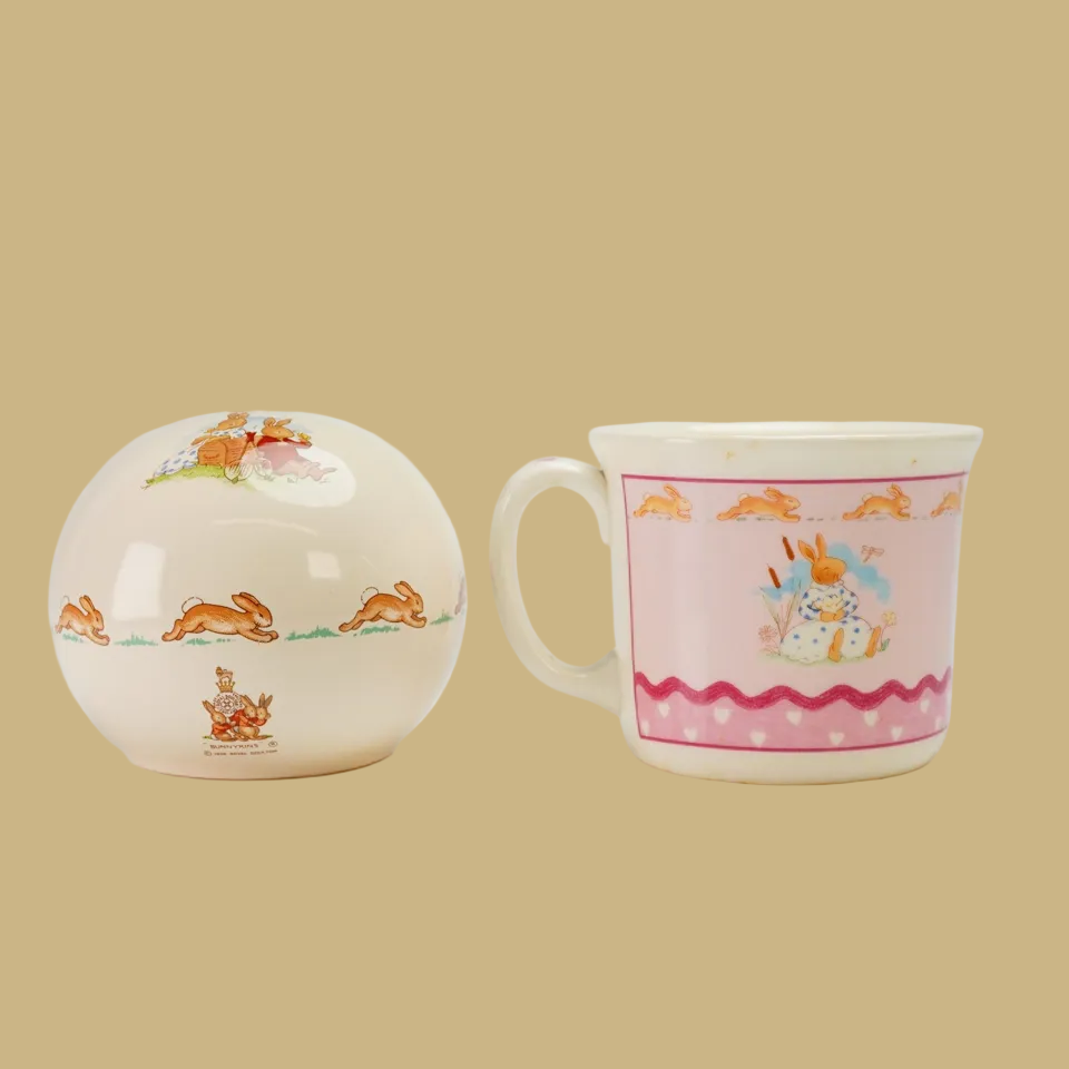 Royal Doulton Bunnykins Sweet Hearts Pattern Ceramic Mug & Piggy Bank Set