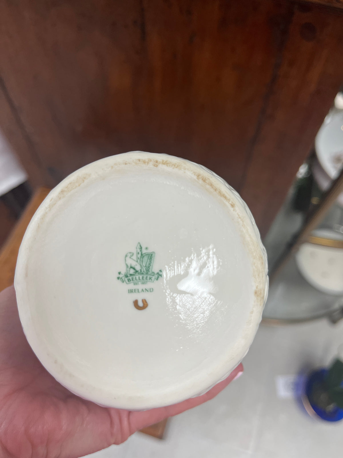 Belleek Ivory & Pink Vase, Small