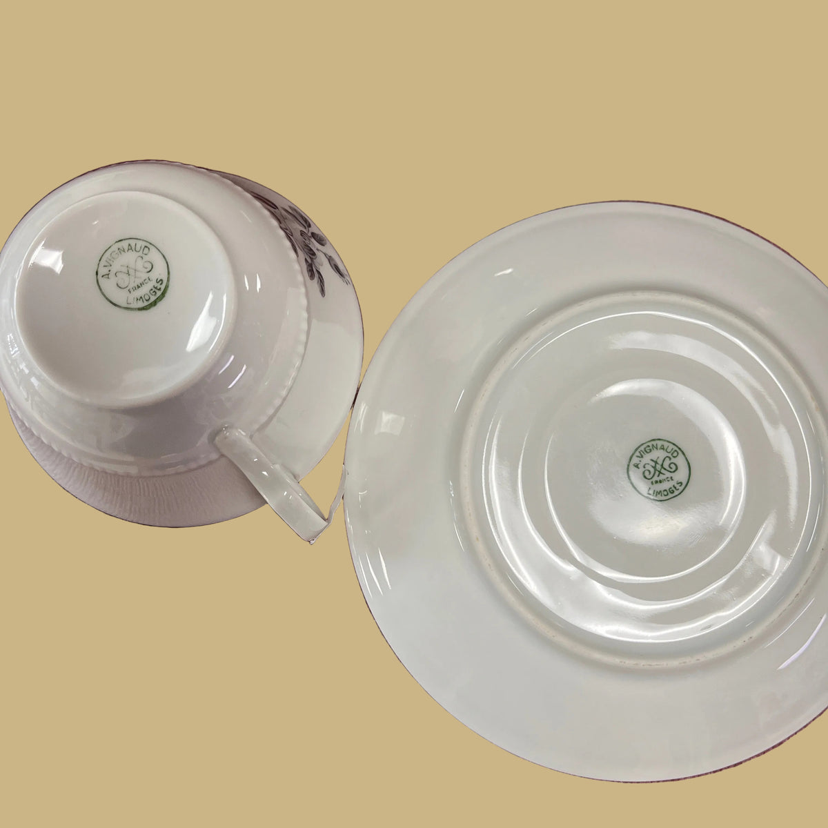 A. Vignaud Limoges Porcelain Teacup & Saucer