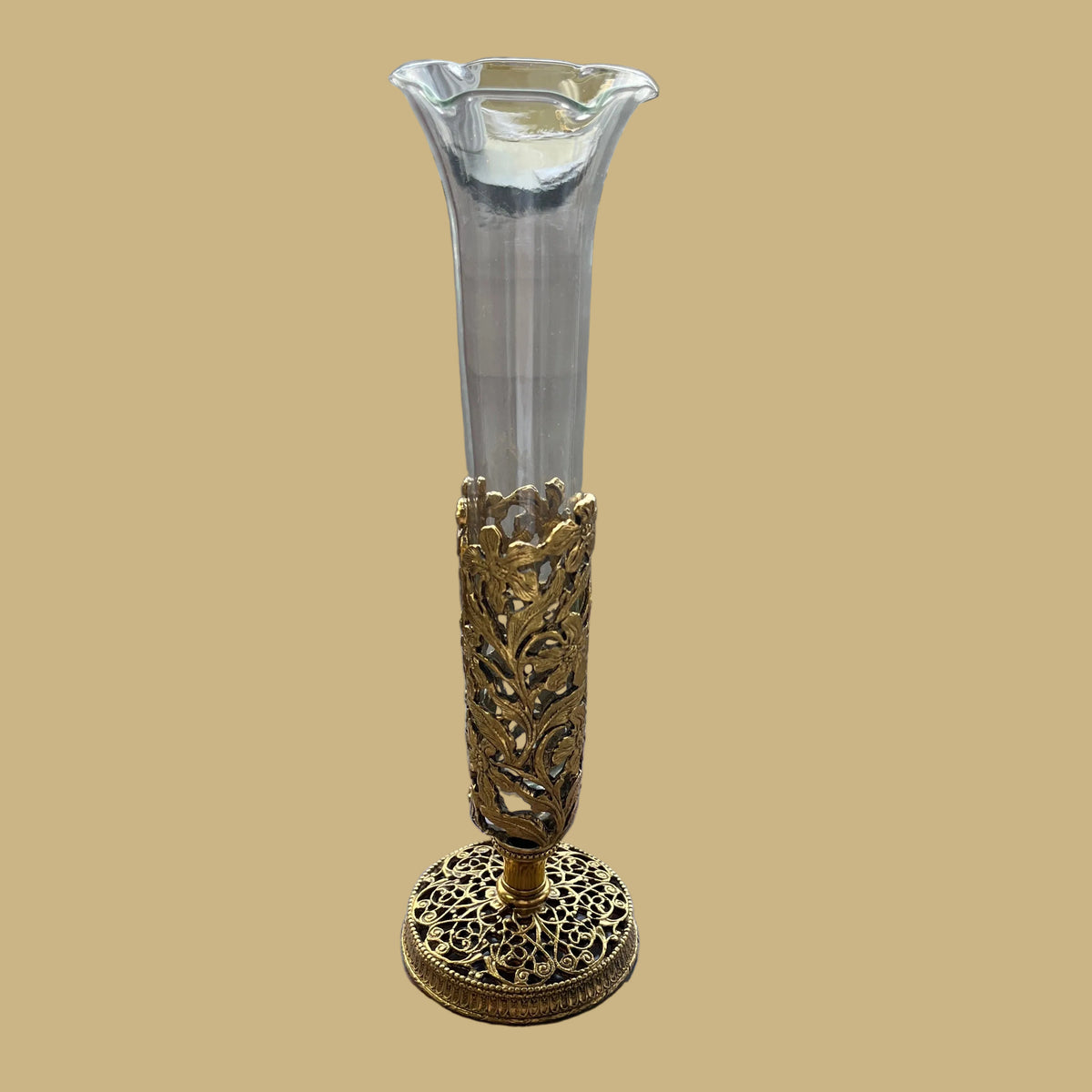 Vintage Gilt Filigree & Glass Bud Vase