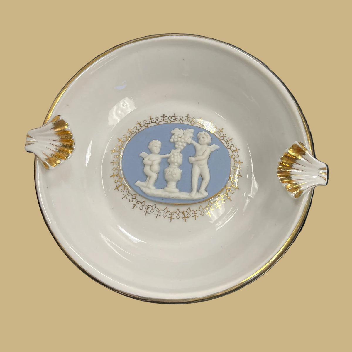Vintage Japanese Dish Featuring Blue Jasperware-Style Dish