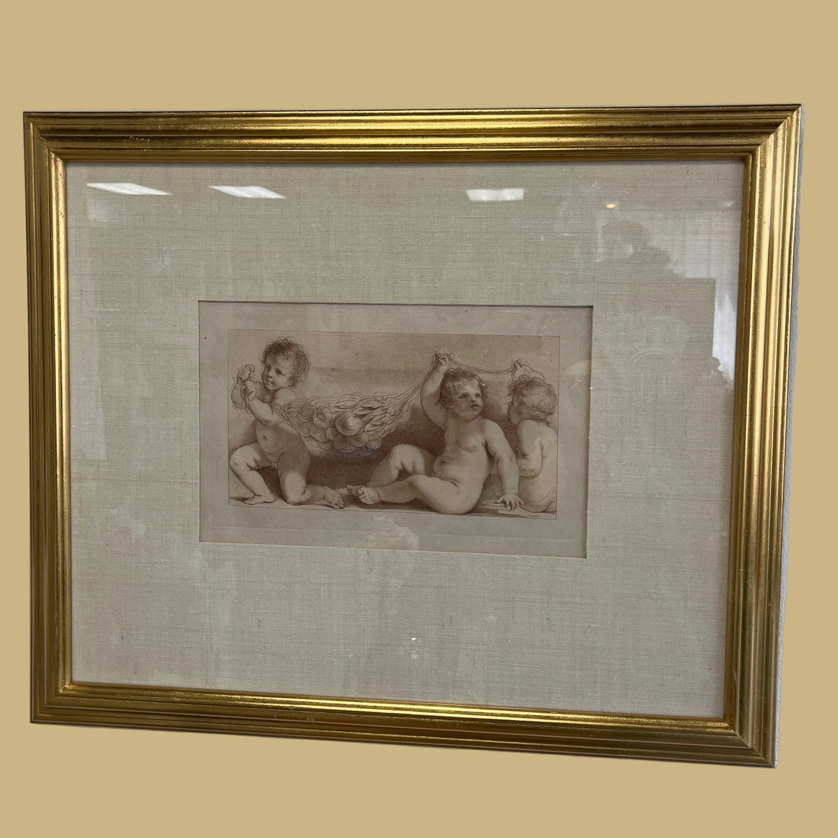 18th-Century Print of Engraving of Three Cherubs