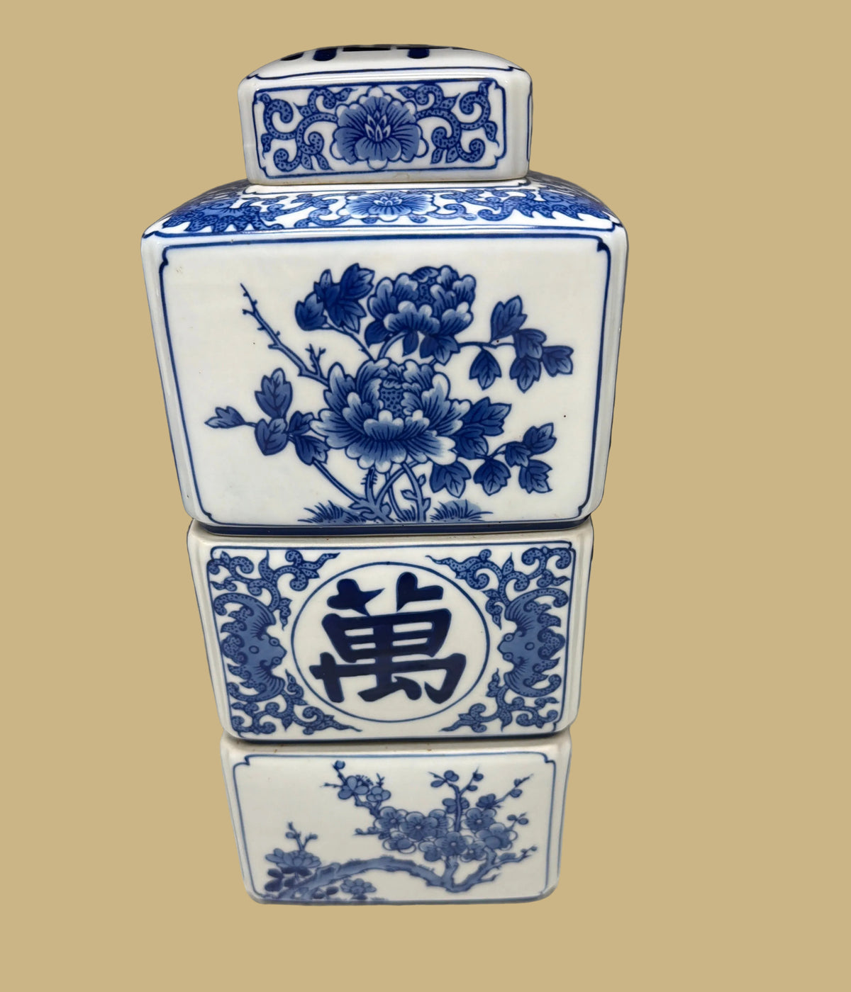 Stacked Blue and White Porcelain Vase