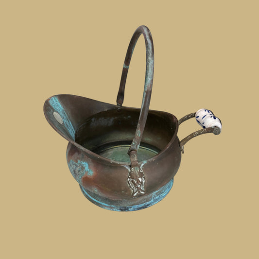 Copper Coal Scuttle w/Blue Delft Handle
