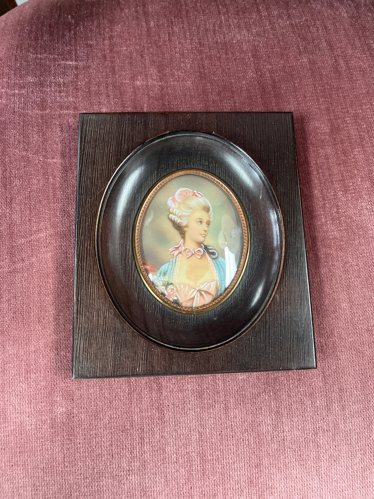 Antique Romantic Miniature Hand-Painted Portrait