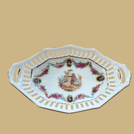 German Reticulated Porcelain Celery Dish with Handles
