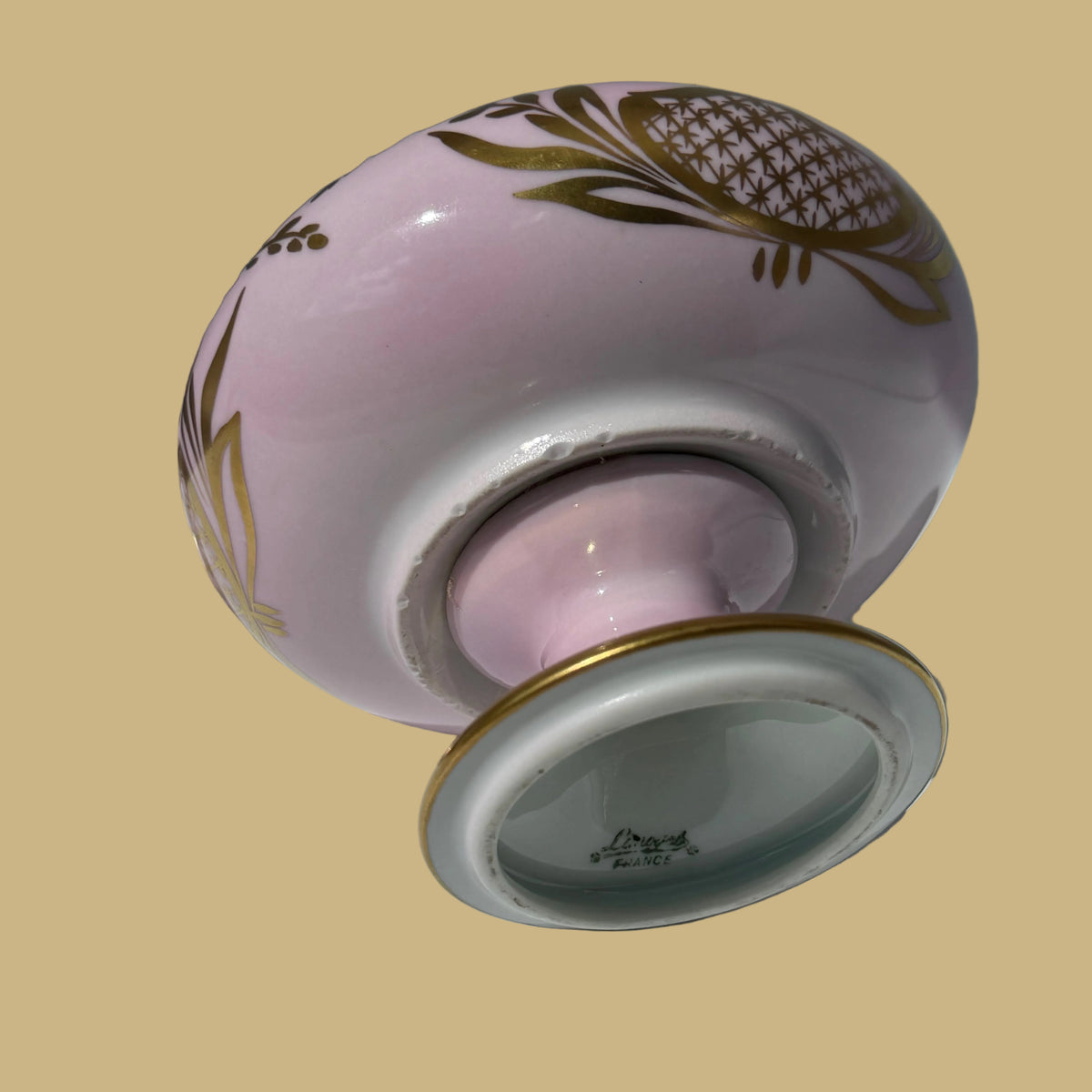 French Limoges Porcelain Lidded Pedestal Bowl, Blush