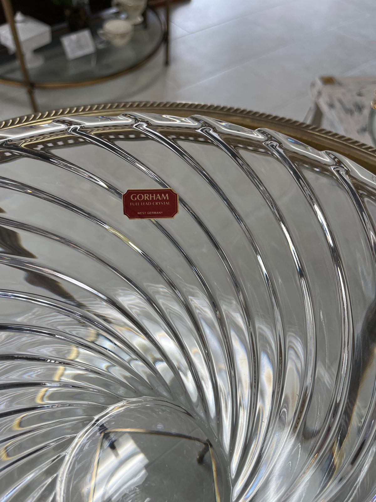 Gorham Crystal Fruit Bowl Featuring Swirling Spiral Design