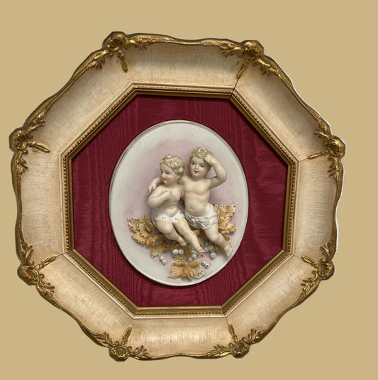 Vintage 3-Dimensional Porcelain Cherub Plaque