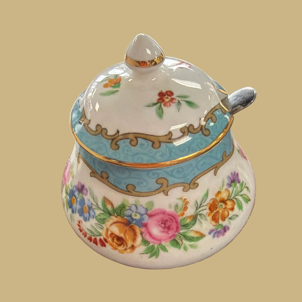 Crown Staffordshire Tunis Lidded Sugar Cup with Spoon