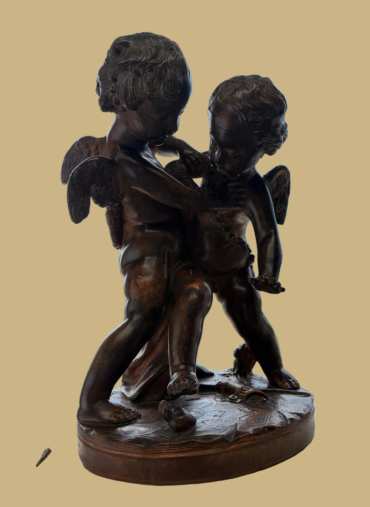 Two Lovers Fighting Over Heart Statue signed Falconet