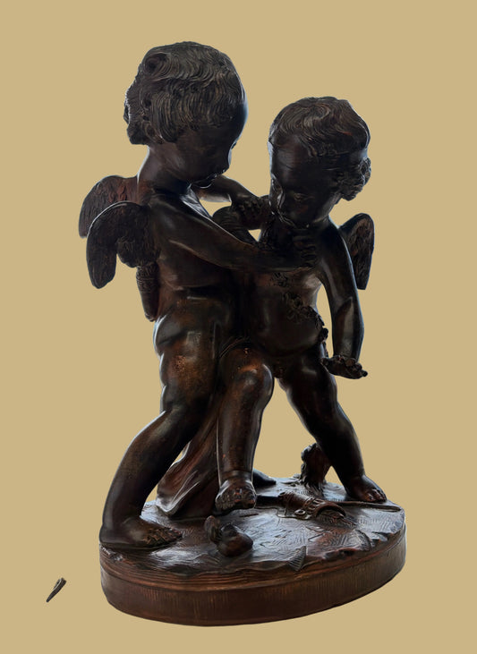 Two Lovers Fighting Over Heart Statue signed Falconet