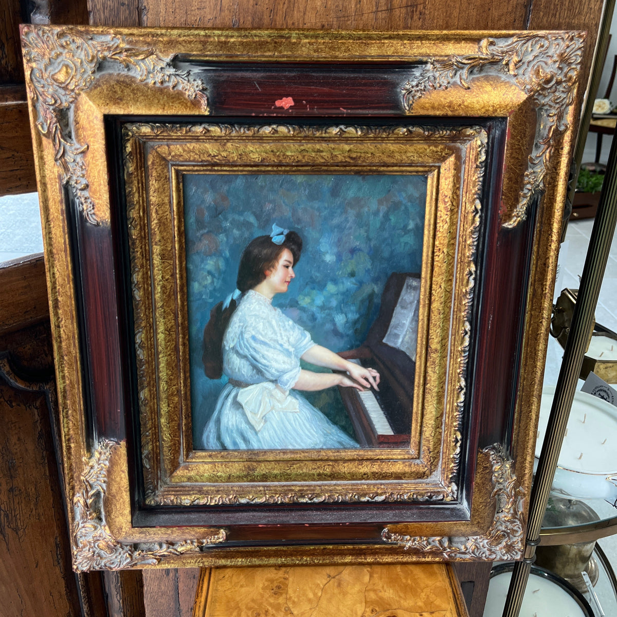 Framed Print of Young Girl at the Piano by the Belgian Artist Michel Richard Putz