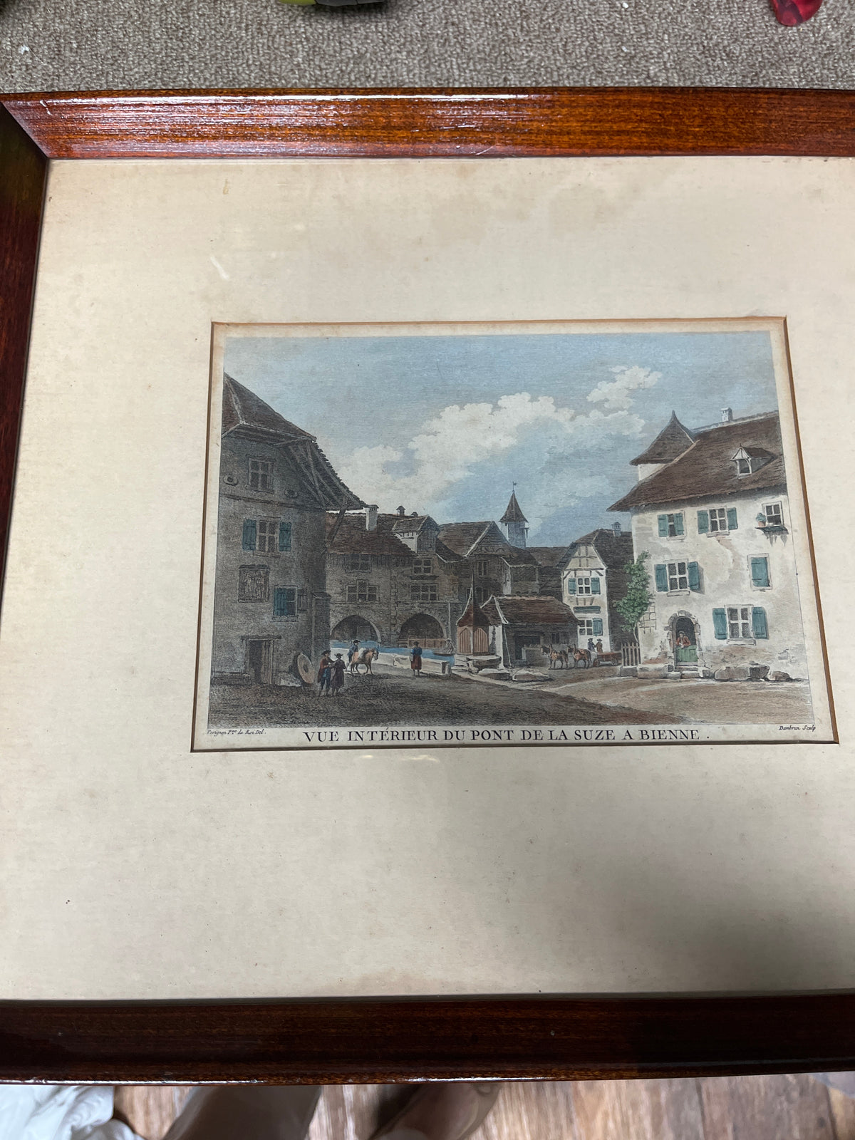 18th Century Hand-Colored Copperplate Engraving of Bienne by Perignon